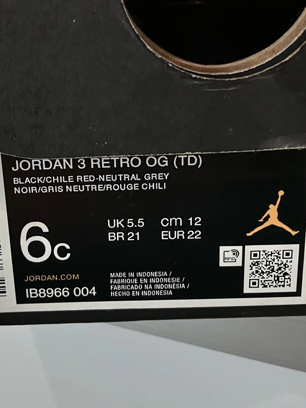 Air Jordan 3 Retro TD Rare Air Size 6C